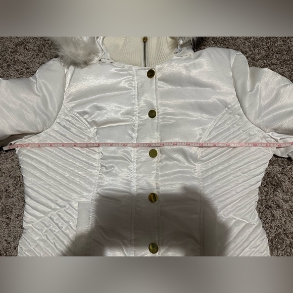 Bebe White Silk Winter Jacket with Lace-Up Back - Picture 7 of 11